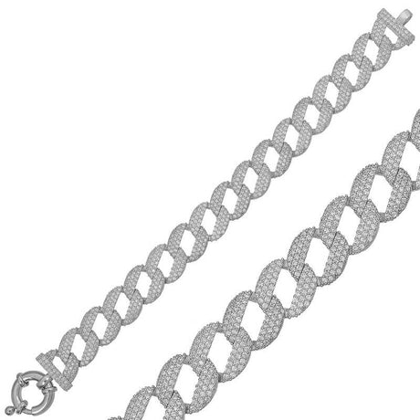 Pave Cubic Zirconia Cuban Link Bracelet - Sparkling Silver-Tone