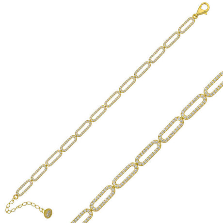 Bracelet - Gold Plated Sparkling Pave Elongated Link
