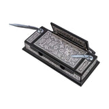 Ornate Desk Pen Holder - Silver-Tone Floral & Calligraphy Design