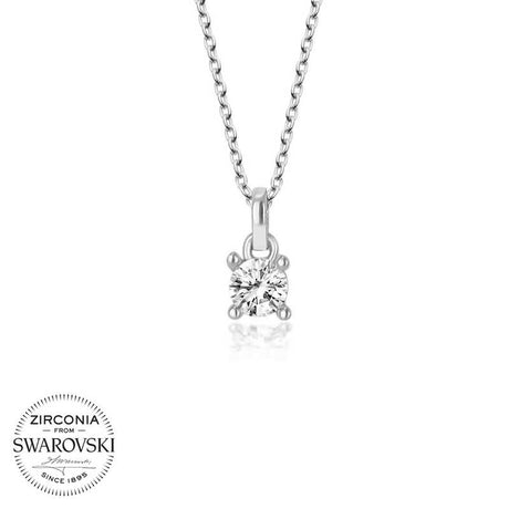 Necklace - Dainty Zirconia Solitaire Pendant, Silver-Tone