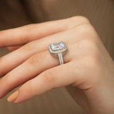 Ring - Silver-Tone Emerald Cut Cubic Zirconia Halo Ring