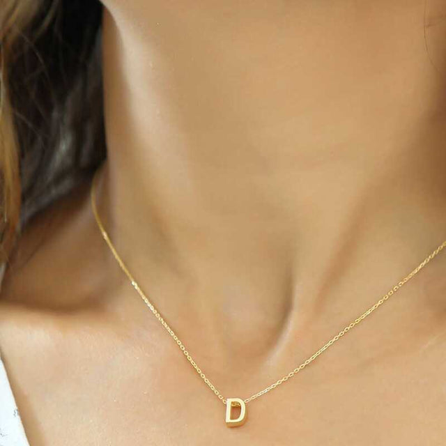 Gold-Tone Initial Necklace - Dainty 3D Letter Design