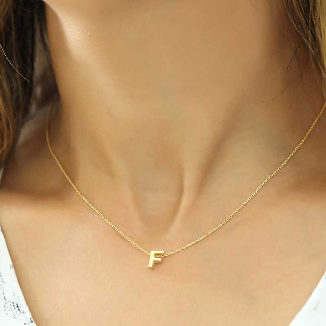 Gold-Tone Letter F Necklace - Dainty Initial Pendant for Her
