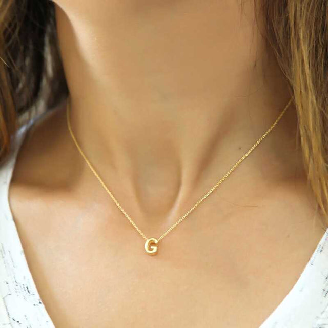 Gold Plated Necklace - Minimalist Initial Letter G Pendant