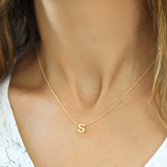 Initial Necklace - Gold-Plated Sterling Silver Dainty 'S' Pendant