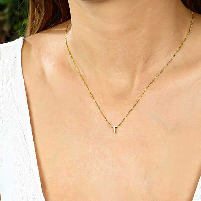 Gold Plated Sterling Silver Dainty Letter T Initial Necklace