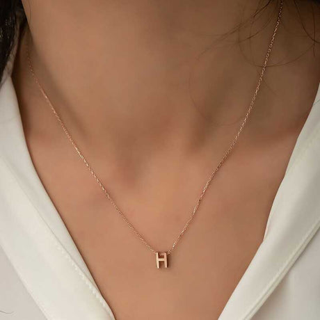Minimalist Initial H Letter Necklace - Rose Gold Plated Silver