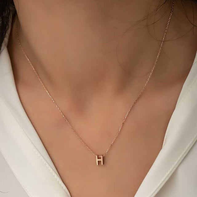 Minimalist Initial H Letter Necklace - Rose Gold Plated Silver