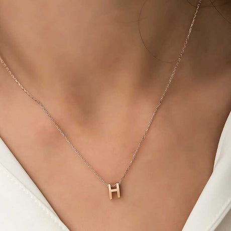 Minimalist Initial H Letter Necklace - Rose Gold Plated Silver