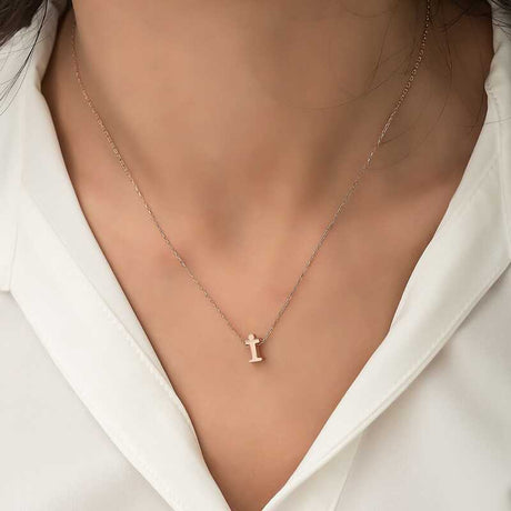 Necklace - Dainty Rose Gold Plated Sterling Silver 'i' Letter
