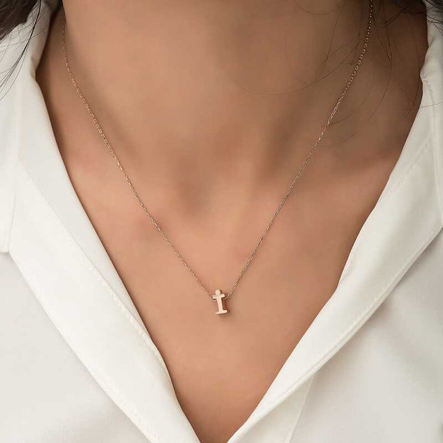 Necklace - Dainty Rose Gold Plated Sterling Silver 'i' Letter