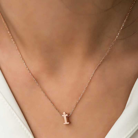 Necklace - Dainty Rose Gold Plated Sterling Silver 'i' Letter