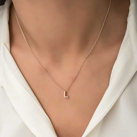 Rose Gold Plated Initial Necklace - Dainty Letter 'L' Pendant