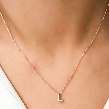 Rose Gold Plated Initial Necklace - Dainty Letter 'L' Pendant