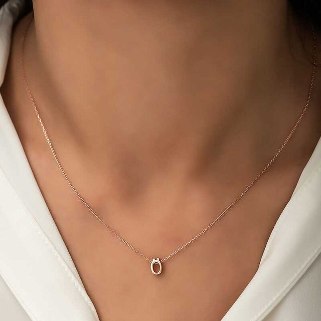 Rose Gold-Tone Initial 'O' Letter Necklace - Dainty Charm