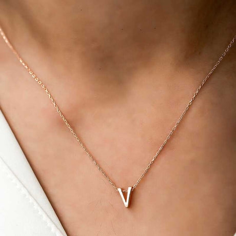 Rose Gold Plated Sterling Silver V Letter Dainty Necklace