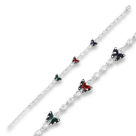 Sterling Silver Enamel Butterfly Charm Dainty CZ Tennis Bracelet