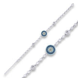 Sterling Silver Evil Eye Charm Dainty Link Bracelet with CZ Stones