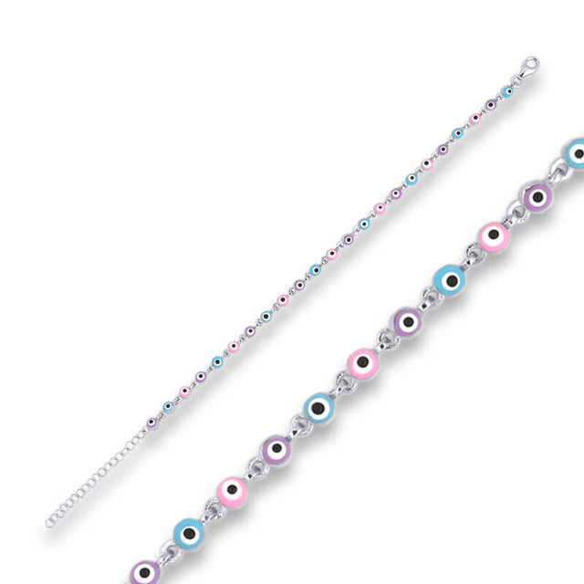 Sterling Silver Evil Eye Bracelet - Dainty Colorful Charm Chain