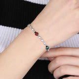 Sterling Silver Ladybug Charm Bracelet - Sparkling CZ Dainty Design