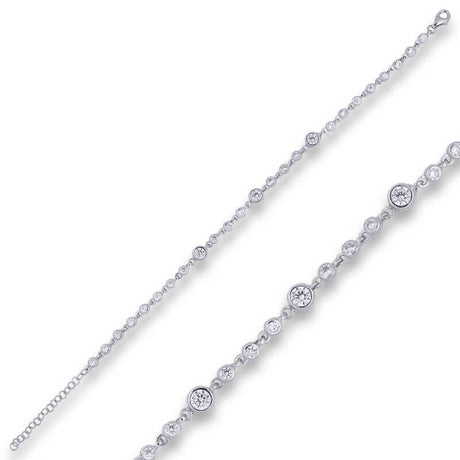 Sterling Silver Bracelet - Dainty Bezel Set Zircon Station