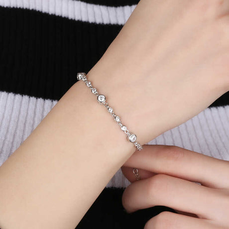 Sterling Silver Bracelet - Dainty Bezel Set Zircon Station
