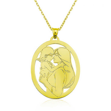 Necklace - Gold Plated Silver Mother Daughter Love Pendant