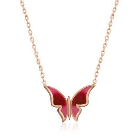 Necklace - Rose Gold-Tone Enamel Minimalist Butterfly