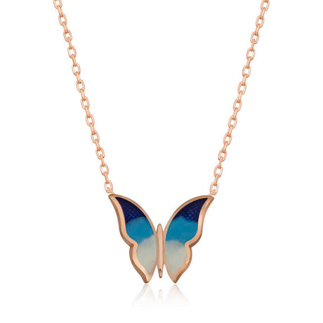 Necklace - Rose Gold-Tone Ombre Enamel Butterfly Pendant