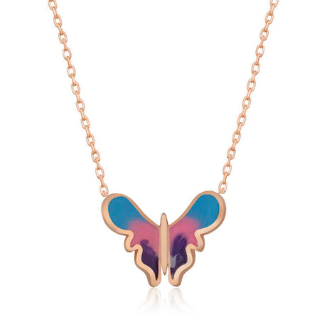 Rose Gold Tone Butterfly Necklace - Minimalist Enamel Design
