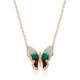 Rose Gold Plated Necklace - Minimalist Butterfly Enamel Pendant