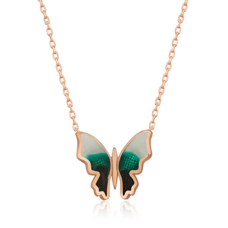 Rose Gold Plated Necklace - Minimalist Butterfly Enamel Pendant