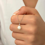 Pearl Necklace - Dainty Silver-Tone Solitaire with Clear Accent