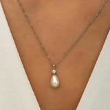 Sterling Silver Pearl Necklace - Elegant Teardrop Solitaire