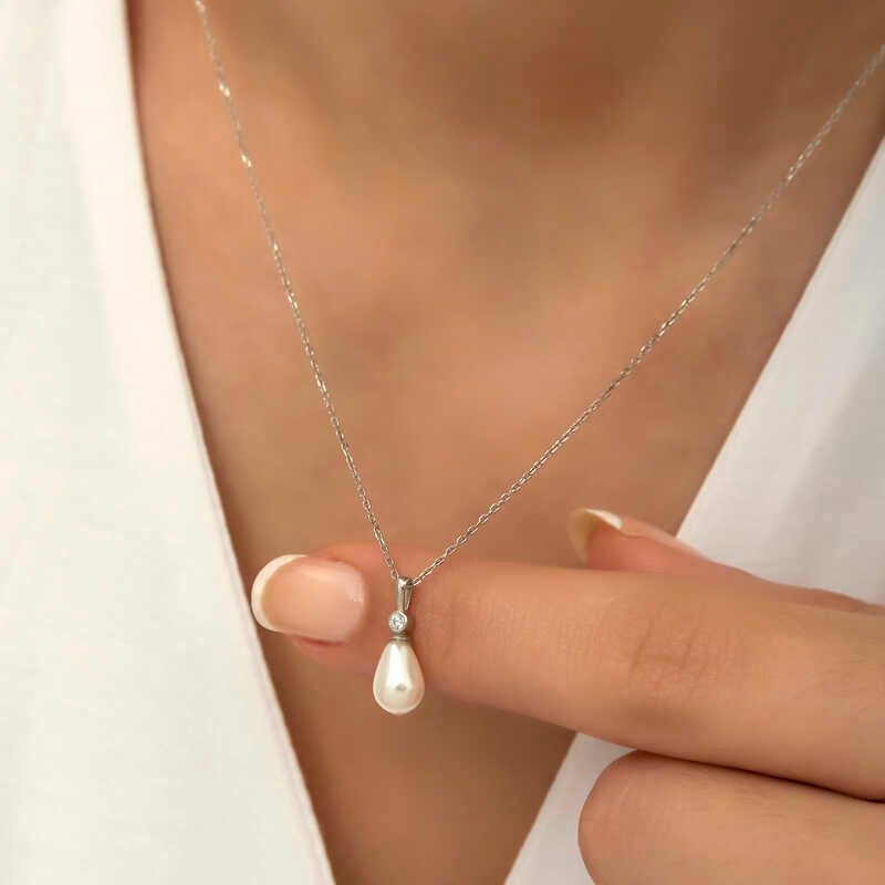 Sterling Silver Pearl Necklace - Elegant Teardrop Solitaire