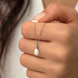 Sterling Silver Pearl Necklace - Elegant Teardrop Solitaire