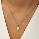 Necklace - Sterling Silver Simulated Diamond Dewdrop Cluster