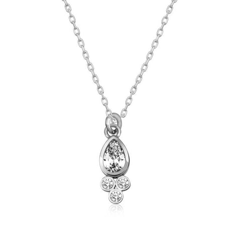 Sterling Silver Dewdrop Solitaire & Cluster Necklace