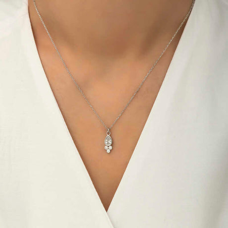 Sterling Silver Dewdrop Solitaire & Cluster Necklace