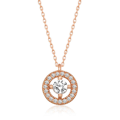 Necklace - Rose Gold Plated Silver Zirconia Halo Solitaire