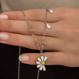 Sterling Silver Daisy Necklace - Dainty Floral & Teardrop Charm