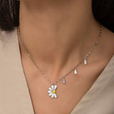 Sterling Silver Daisy Necklace - Dainty Floral & Teardrop Charm