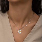 Sterling Silver Daisy Necklace - Dainty Floral & Teardrop Charm