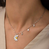 Sterling Silver Daisy Necklace - Dainty Floral & Teardrop Charm