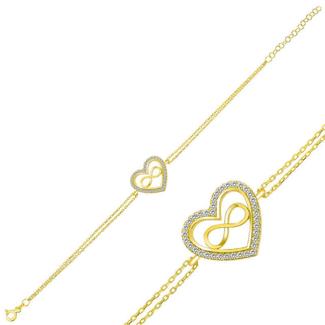 Gold Plated Sterling Silver Heart Infinity CZ Bracelet