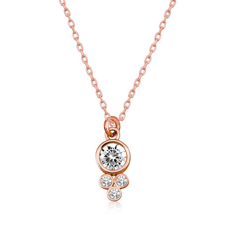 Rose Gold Plated Necklace - Dainty Bezel Solitaire & Cluster Pendant