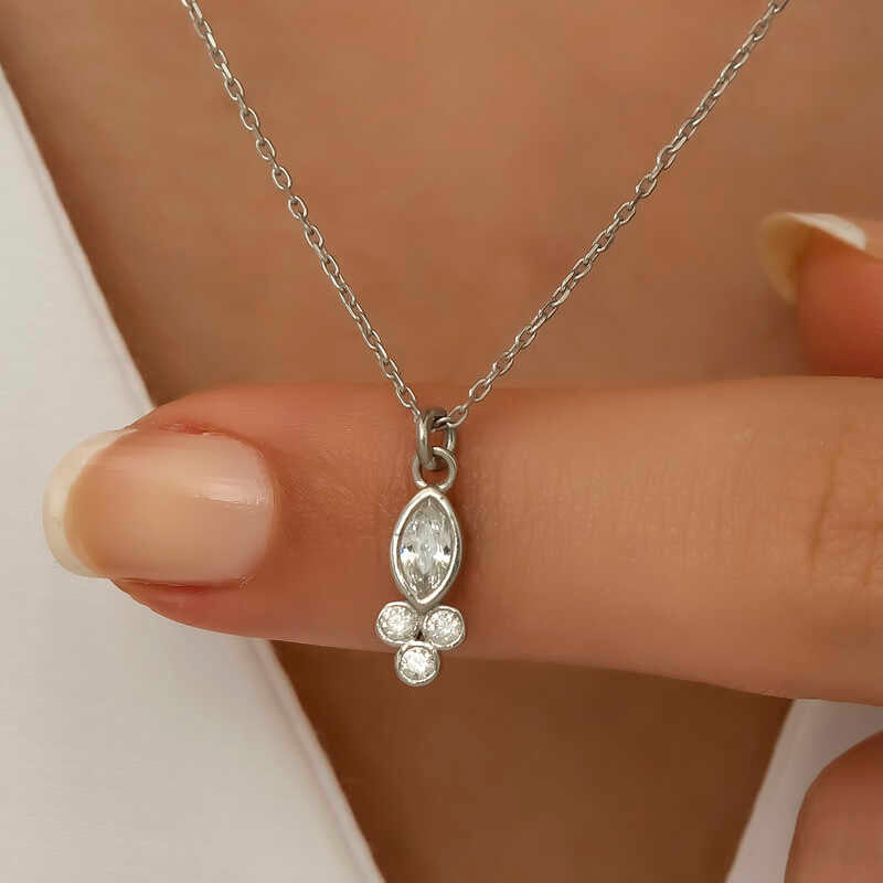 Necklace - Sterling Silver Marquise & Cluster Dewdrop Pendant