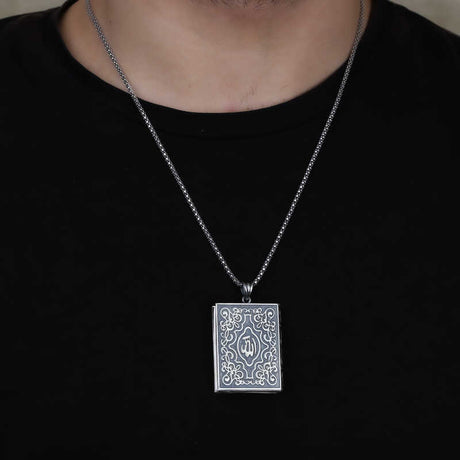 Necklace - Sterling Silver Openable Allah Calligraphy Book Pendant