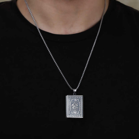 Sterling Silver Islamic Calligraphy Amulet Locket Necklace