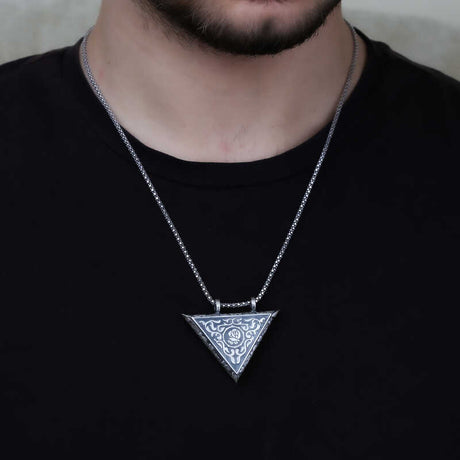 Necklace - Sterling Silver Triangular Rose Amulet Pendant